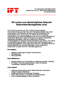 Stellenausschreibung Elektrohelfer